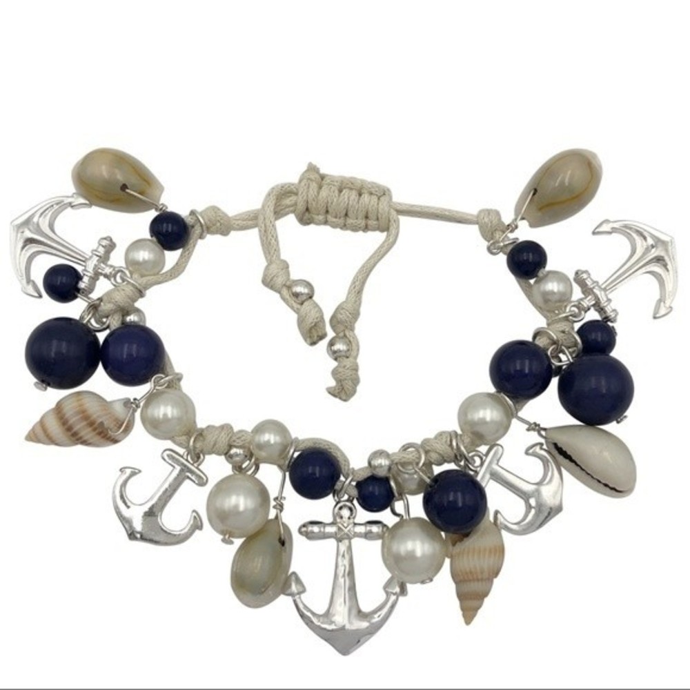 Anchor & Sea Shell Charm Beaded Pull Tie Thread Bracelet